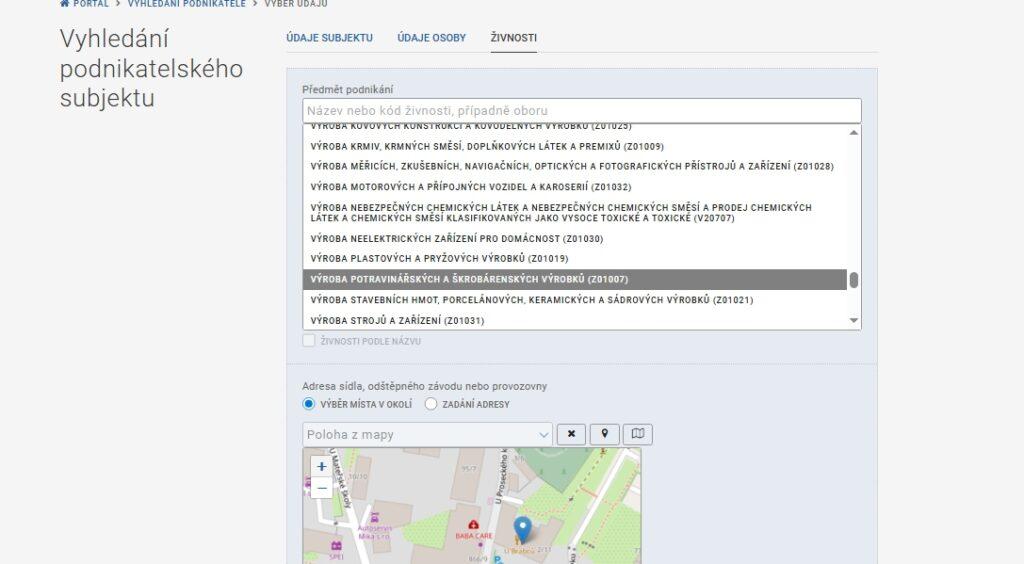 Pro přesnější vyhledávání se doporučuje znát dostatek údajů, adresu, anebo je zde i možnost vyhledávání podle mapy.