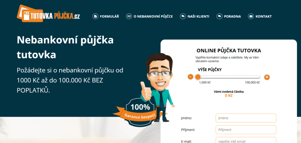 Tutovka půjčka nabízí bezúčelovou půjčku na cokoliv do výše až 100 000 Kč.