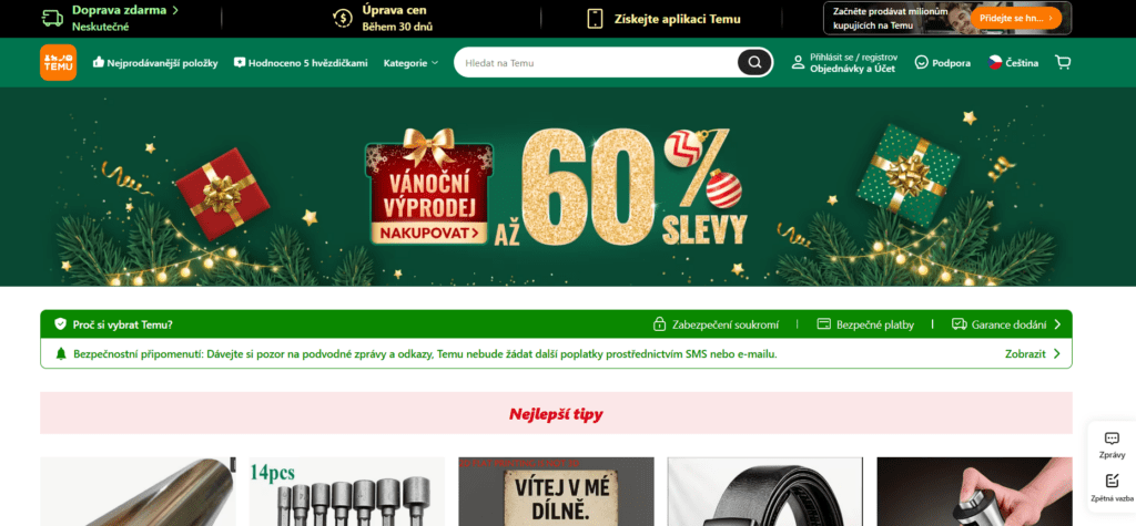 Online marketplace Temu nabízí velmi nízké ceny a rychlé doručení, kvalita zboží však může být proměnlivá.